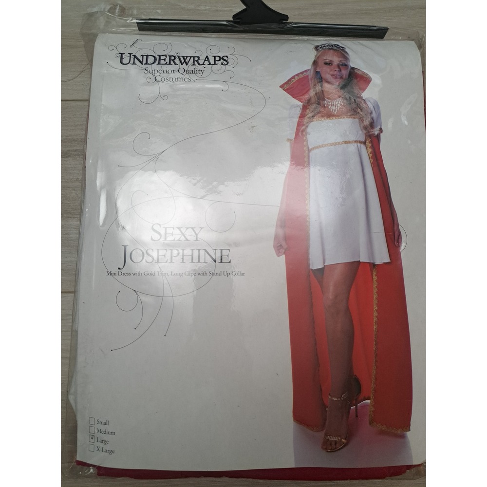 Underwraps Sexy Josephine Costume White‎ Mini Dress Red Cape Gold Trim Large